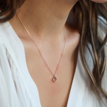 Mini Yonca Figürlü Rose Gold Kaplama Zirkon Taşlı Gümüş Kolye Gümüş