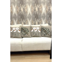 4 Lü Dekoratif Pamuklu Kırlent Kılıfı Seti 2 Papatya 2 Yaprak Modern Boho Etnik Çift Katlı Kumaş Bej Bej