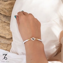 Oğlak Burçlarına Özel Doğal Beyaz Derili Oval Motifli 14 Ayar Altın Plakalı Hediye Bileklik-529burç Oğlak
