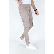Myrab Denim Erkek Siyah Kargo Cepli Paça Bel Lastikli Likralı Kargo Cep Pantolon Krem