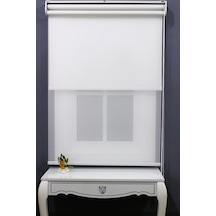 Çift Mekanizmalı Çizgili Tül & Mat Beyaz Stor Perde % 80 Işıgı Ke