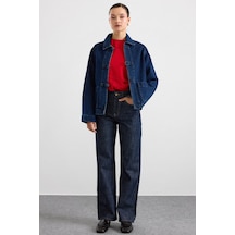 Olcay Birit Kapamalı Denim Ceket Koyu Mavi 8297