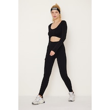 Gymhams Siyah Kalçası Büzgülü Push Up Kalça Şekillendirici Tayt Seamless