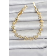 Sıralı Yıldız Model Zirkon Taşlı Gold Renk Pirinç Kadın Bileklik Çok Renkli