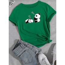 Kozia Outdoors Malkoçbey Sevimli Pandalar Baskılı T-şhirt Yeşil Yeşil
