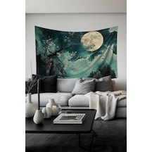 Ay Işığı Kiraz Ağacı Desenli Duvar Halısı Duvar Örtüsü Tapestry Süet Dokulu Kumaş