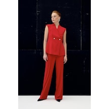 Sateen Anna Çizgili Pantolon - Kırmızı-137093 Kırmızı