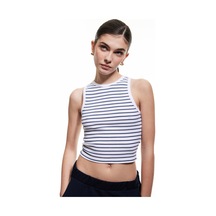 Koton Pamuklu Kolsuz Bisiklet Yaka Fitilli Crop Atlet Lacivert Çizgili 5sak10016ek Lacivert Çizgili