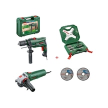 Bosch Easyımpact 600 Darbeli Matkap 600 Watt + 115 MM Avuç Taşlama 54 Parça Uç Seti  + 2 Adet Inox Taş