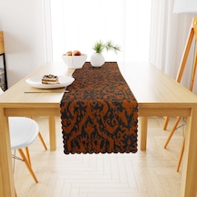 Damask Desenli Turuncu Dijital Baskılı Süet Dokuma Runner 40x140