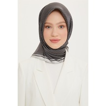 Armine Twill İpek Eşarp Siyah, Gri 8733-12