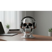 Happy3dworld Kafatası Kulaklık Standı, 3d Baskı Krom Gotik Gaming Aksesuarı