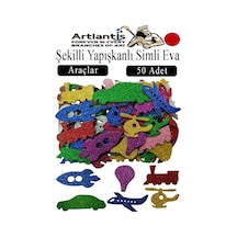 Şekilli Simli Eva Yapışkanlı 50 Li 1 Paket Kendinden Yapışkanlı Simli Eva Sticker Okul Öncesi Kreş Ana Sınıfı Kırmızı