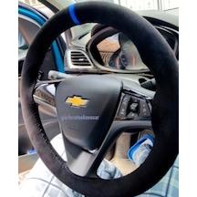 Chevrolet Cruze Dikmeli Direksiyon Kılıfı Mavi Yüzüklü Alkantara