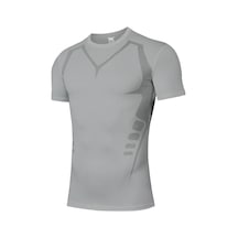 Ghassy Co. Erkek Ultra Esnek Koşu Egzersiz Hızlı Kuruma Nefes Alabilen Kısa Kollu Spor T-shirt 001 Açık Gri