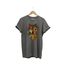 Bozkurt Göktürk Alfabeli Ve Türk Devletleri Bayrakları Baskılı %100 Pamuk Regular Fit T-shirt Antrasit