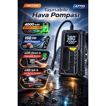 Taşınabilir Hava Pompası 150 Psı Kablosuz Kompresör 4000 Mah Powerbank Led Işıklı Oto Pompası
