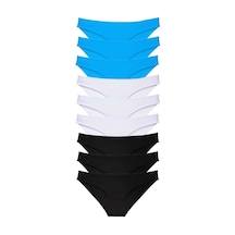 9 Adet Süper Eko Set Likralı Kadın Slip Külot Siyah Beyaz Mavi Standart