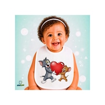 Tom Ve Jerry Keten Bebek Mama Önlüğü Yumuşak - Emici - Yıkanabilir - Özel Tasarım P197 Çok Renkli