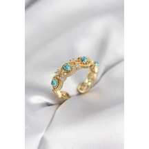 Mavi Taşlı Gold Renk Vintage Kadın Yüzük 5886 Diğer