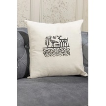 Etnik Hitit Desen El Baskısı Kırlent Kılıfı 2 Li 45x45 Cm %100 Or