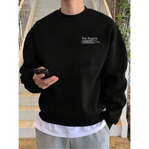 Los Angeles Accept Sweatshirt - Siyah Baskılı Oversize Kışlık Kalın Bisiklet Yaka Siyah