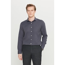 AC&Co / Altınyıldız Classics Erkek Antrasıt Pamuklu Tailored Slim Fit Dar Kesim Küçük İtalyan Yaka Armürlü Gömlek Antrasit