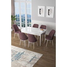 Canisa Zen Serisi 80x132 Mdf Açılabilir Beyaz Masa Takımı Ve 6 Gül Kurusu Sandalye Masa Beyaz Sandalyeler Gülkurusu