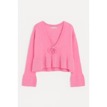 Mixray 6955 Kadın Fırfırlı Triko Kazak Pembe Pembe