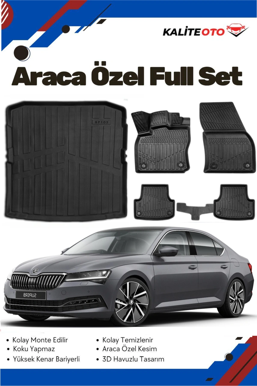 Skoda Super B 2015-2016-2017-2018-2019 Model Yumuşak Paspas+bagaj Havuzu Seti