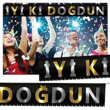 Püsküllü İyi Ki Doğdun Banner Siyah Altın Gümüş +3