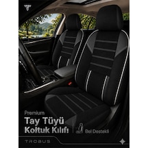 Honda City 2014+ Uyumlu Nova Serisi Tay Tüyü Bel Destekli Siyah Beyaz Premium Koltuk Kılıfı