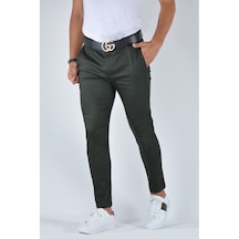 Erkek Slim Fit Keten Pantolon 20K-2200348 Koyu Yeşil