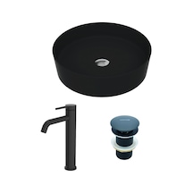Creavit Loop Siyah Mat Çanak Lavabo Armatür Ve Sifon Başlığı Set Mat Siyah