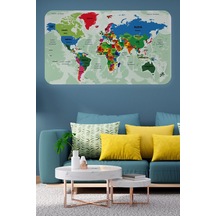 Türkçe Eğitici Ülke Ve Başkent Okyanus Detaylı Atlası Dünya Haritası Duvar Sticker -60x105-3840 Renkli