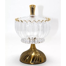 Metal Ayaklı Kristal Cam Şekerlik Gold Detaylı Sunumluk Alk4871 Diğer