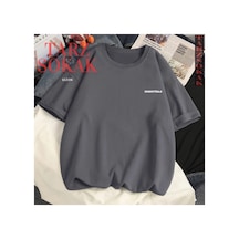 Tarzsokak Unisex Kadın/erkek Essentials Yazı Özel Renkli Oversize Bisiklet Yaka Pamuklu T-shirt Pembe