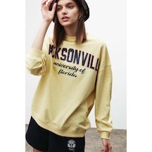 Grimelange Ramona Kadın Oversize Yumuşacık Içi Polarlı Organik Pamuklu Baskılı Yuvarlak Yakalı Sweatshirt