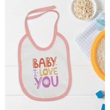 Bk Kids Baby I Love You Tasarımlı Pembe Bebek Mama Önlüğü Pembe