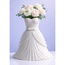 Modern Dekoratif Şık Gelinlik Vazo 18 Cm Beyaz Beyaz