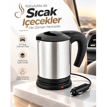 Yolculuk Ve Seyahat İçin 12v Araç Uyumlu Paslanmaz Çelik Elektrikli Su Isıtıcı Kettle - Bayi Depom