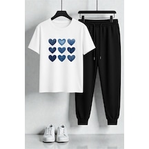 Uyguntarz Unisex Jean Desenli Kalp Tasarım Baskılı Tişört - 2'li Eşofman Takımı Beyaz Uyguntarz Unisex Jean Desenli Kalp Tasarım Baskılı Tişört - 2'li Eşofman Takımı Beyaz