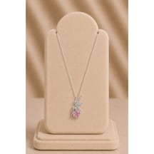 Pembe Taşlı Figürlü Silver Kolye Gümüş