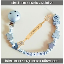 Sahi Aksesuar İsimli Bebek Emzik Zinciri ve İsimli Bebek Künye Seti BEZYI319 Mavi