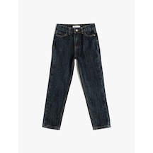 Koton Kot Pantolon Düz Paça Normal Bel - Straight Jean Beli Ayarlanabilir Lastikli Dark Indıgo 5wkb40018td Koyu İndigo