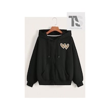 Tarzsokak Leopar Desen Kalpler Sweatshirt Fermuarlı Hırka Siyah
