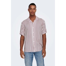 Only & Sons Erkek Onswayne Çizgili Kısa Kollu Gömlek 22013267 Gül Gülkurusu