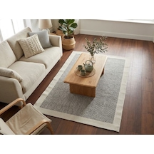 Derin Sisal Krem Bordürlü Gri Jüt Sisal Dekoratif Kaymaz Taban Yıkanabilir Halı St03-978 Renkli