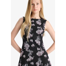 Defacto Coool Bisiklet Yaka Desenli Tül Kolsuz Mini Elbise F0415ax25wnbk81 Siyah