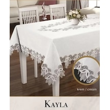 Keten Dantel Masa Örtüsü Kayla Model 155x220 Cm Krem Yemek Masası Dekoratif